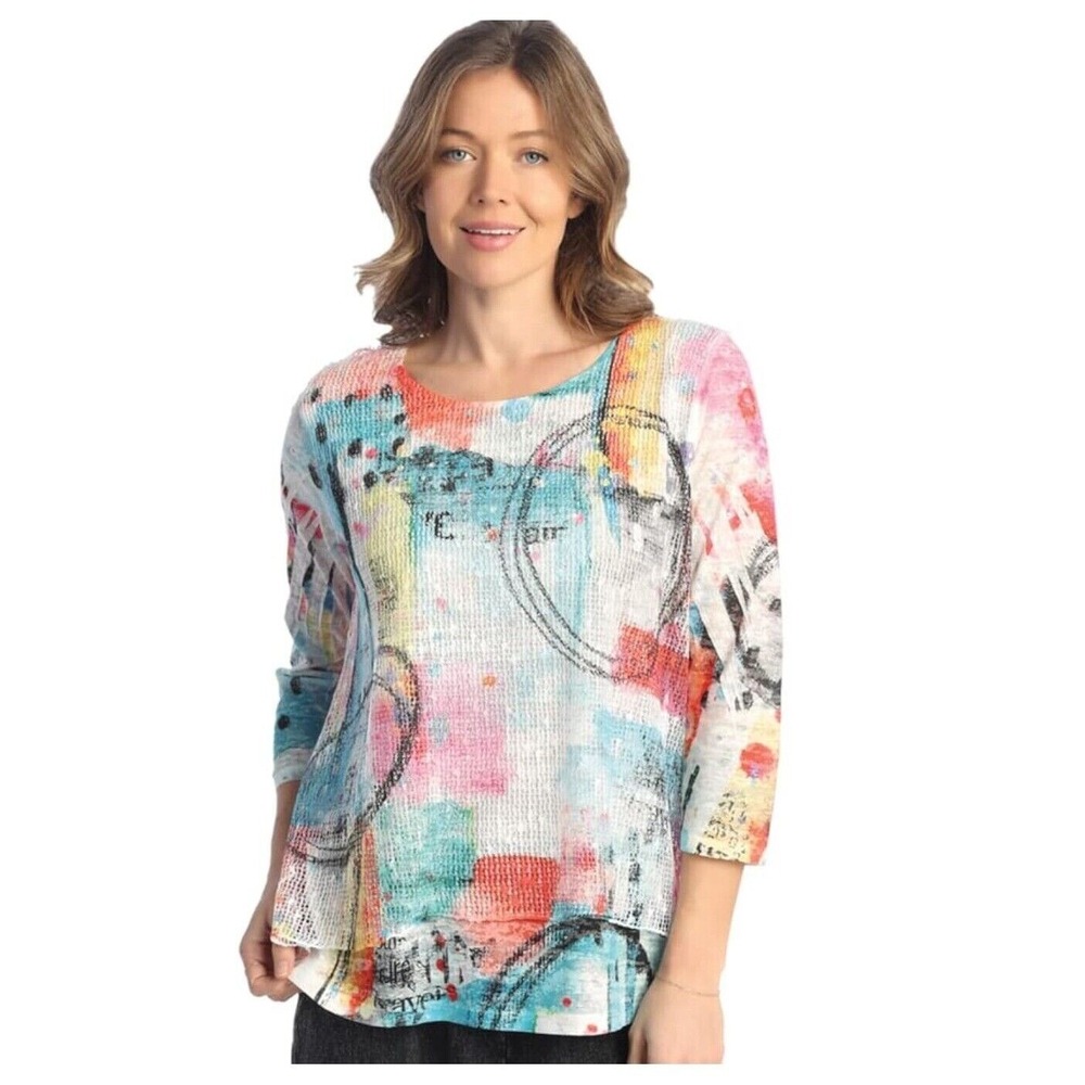 NEW Jess & Jane XL Miami Burnout Tunic Top with Mesh Overlay BC4-1838 Multicolor